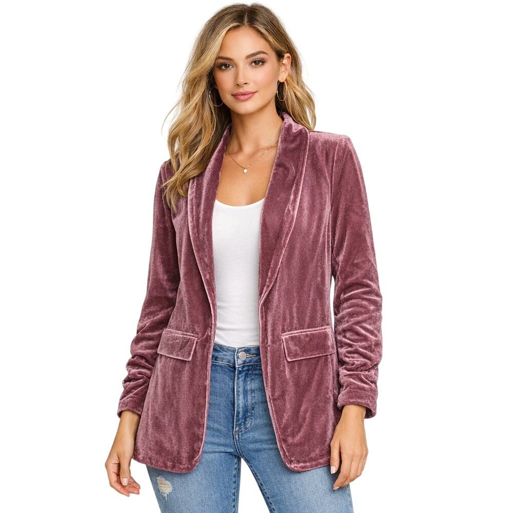 Women's XS Burgundy Velour Cardigan Blazer